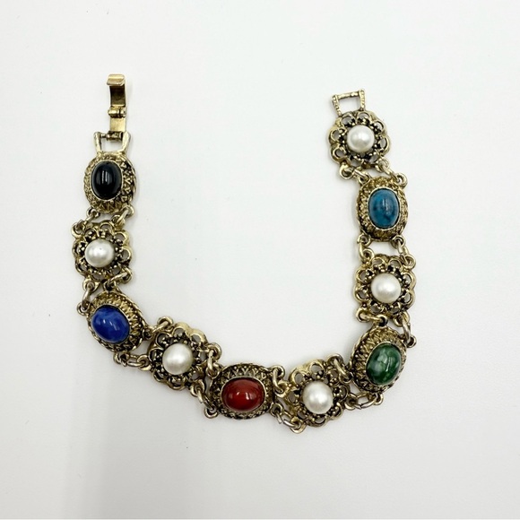 Vintage Faux Agate Gemstone Pearl Bracelet - Picture 1 of 6